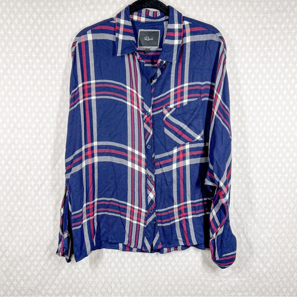 Rails Women Top Sz S Blue Red‎ Plaid Flannel Button Down Drop Sleeve Oversized